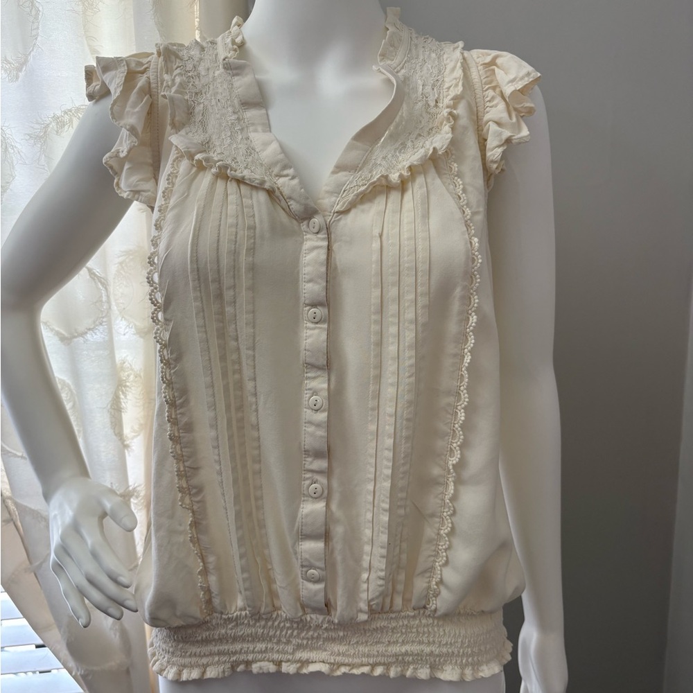 No Boundaries Ivory Ruffle Lace Button-Front Blouse
